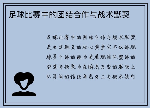 足球比赛中的团结合作与战术默契
